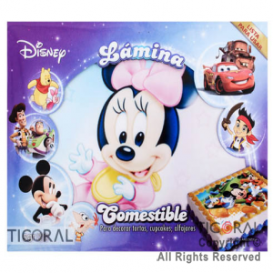 LAMINA COMESTIBLE MINNIE BEBE P/TORTAS 27CM x 21CM x 1